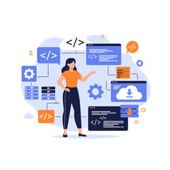A person interacting with a software development interface and cloud services.