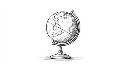 Hand drawn globe illustration on white background for conceptual projects