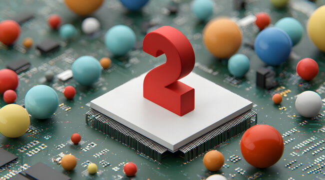 The red three-dimensional number 2 on the chip
