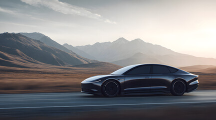 A black car driving on a mountain road