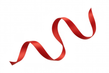 Red satin ribbon floating, creating elegant dynamic swirl on transparent background, celebrating gifts and festive moments
