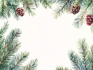 Watercolor Christmas Greeting with Fir Tree Branches and Blank Space