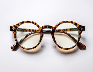 round tortoiseshell glasses with white background for easy editing