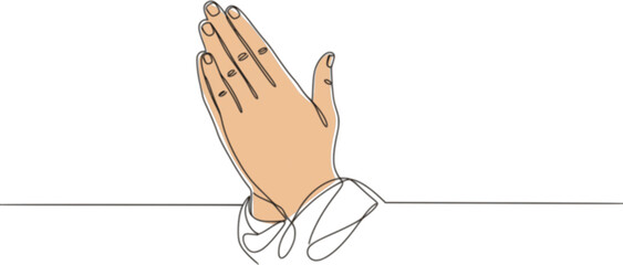 Obraz premium One line drawing praying hand worship religious vector illustration template design, Hand in Praying position or in Cultural Greeting Form Continuous one line drawing.