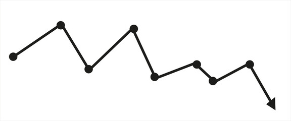 Red chart arrow path with point dots for bear market or financial loss in business, forex market, stocks banner template in transparent background eps 10