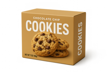 Chocolate chip cookies box packaging on transparent background