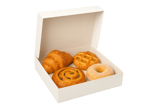 Assorted baked goods filling white pastry box - Powered by Adobe