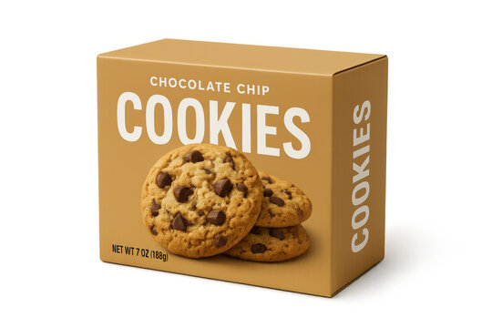 Chocolate chip cookies box packaging on transparent background