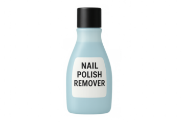 Nail polish remover bottle with black cap on transparent background