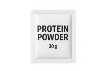 Protein powder sachet packaging mockup with transparent background