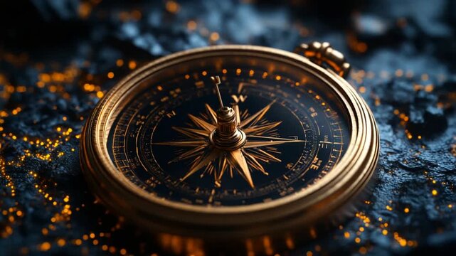 Antique Golden Compass on a Mystical Glowing Surface.