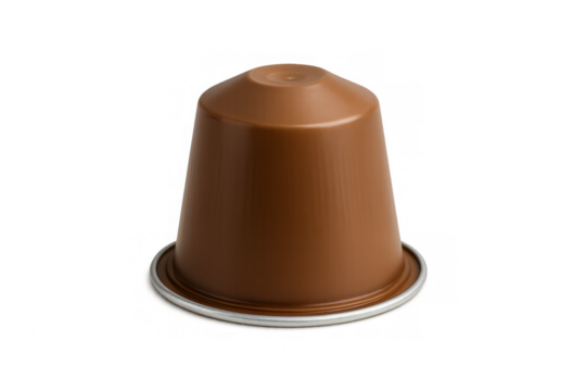 Brown coffee capsule for espresso machine, transparent background