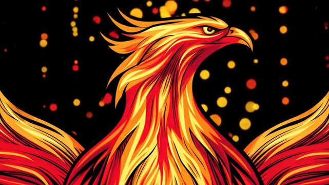Stylized phoenix bird illustration against a dark background