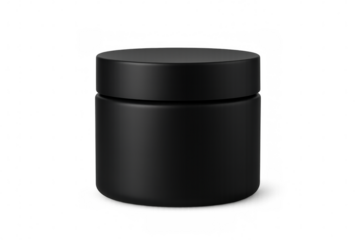 Black matte cosmetic jar packaging mockup transparent background