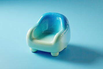 Miniature blue armchair on a seamless background studio product shot