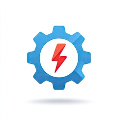 Mechanical gear icon with energy symbol on white background
