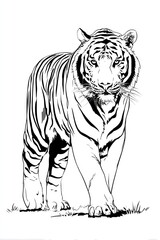 Majestic tiger illustration walking forward white background isolated