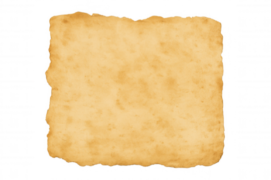 Old paper parchment texture with torn edges on transparent background, aged vintage scroll concept