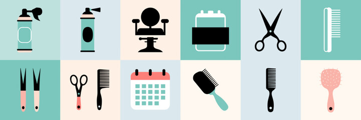 Vector icon sheet for hairdresser branding – Ideal for hairstylist branding, salon marketing, or beauty-related design