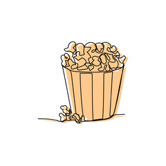 Hand drawn popcorn bucket in minimalist orange line style, perfect symbol for cinema and movie time