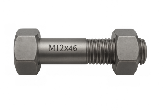 Bolt with nut m12x46 on transparent background