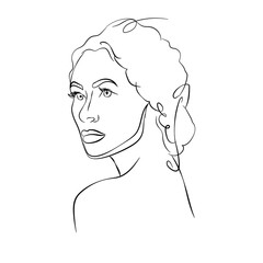 Line art portrait of woman on white background