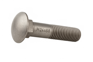 Steel carriage bolt with thread on transparent background