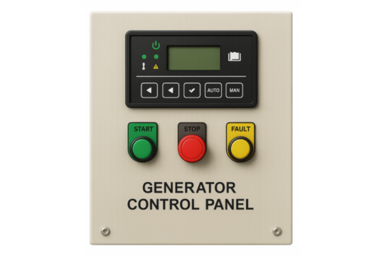 Generator control panel managing industrial power supply