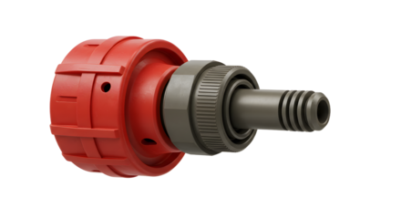 Plastic Garden Watering Nozzle with Red and Gray Components in Closeup