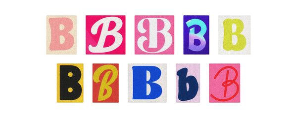 Vintage and modern letter B tiles, magazine collage, transparent PNG
