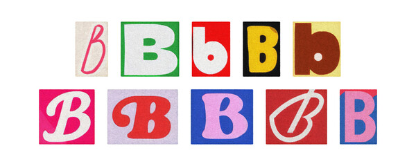 Assorted letter B glyphs in varied styles, cutout collection on PNG
