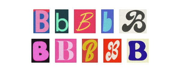 Vintage and modern letter B tiles, magazine collage, transparent PNG
