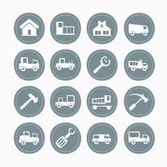 Fototapeta premium Assorted Vehicles and Tools Icon Set A Blend of Transportation and Industrial Elements
