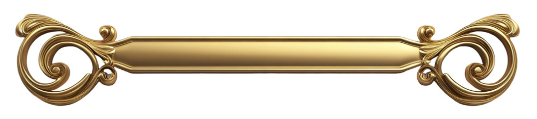 Elegant gold element with ornamental scrolls on both ends, isolated on transparent cutout background