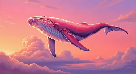 Floating Whale in Sunrise Sky.