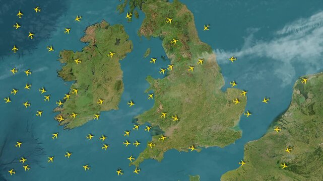 Top Down View of British Airspace - Flight Radar Visualization