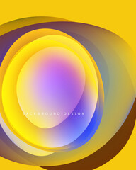 Abstract design features layered circles. Colors blend from yellow, purple, blue creating dynamic visual effect. Simple text reads background design.