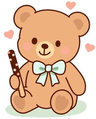 Valentine’s Day teddy bear and chocolate biscuit sticks illustration set