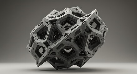 Fototapeta premium Intricate geometric structure featuring repeating hexagonal and square shapes, creating a complex, porous, three-dimensional object.