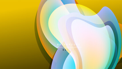 Abstract flowing shapes, vibrant colors blend. Yellow background contrasts with translucent layers, creating dynamic visual effect. Modern design.