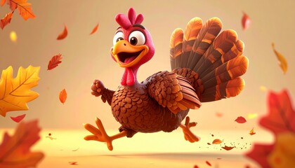 funny 3d cartoon turkey running thanksgiving icon. Festive fowl sprint autumn holiday graphic happy bird dash thanksgiving day image.