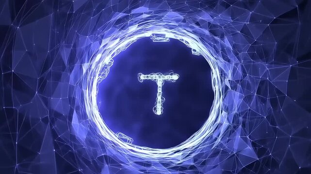 Abstract glowing portal with letter T in center digital art. - Powered by Adobe