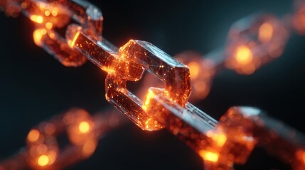 Futuristic glowing chain links illustrate connection and strength in a digital world, highlighting innovation in technology.