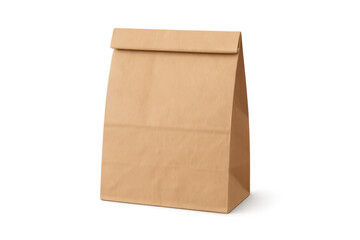 Brown paper lunch bag on transparent background