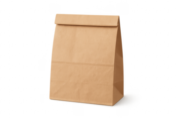 Brown paper lunch bag on transparent background