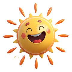 Happy smiling sun cartoon 3D render cheerful sunny day bright yellow orange
