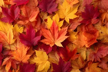 Bright autumn leaves scattered on the ground.