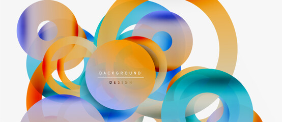 Abstract colorful shapes overlap. Fluid design creates dynamic composition. Bright hues blend, offering modern aesthetic.