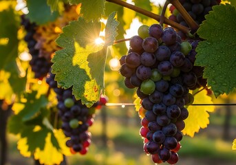 Naklejka premium Ripe Grapes on Vine in Sunlight.