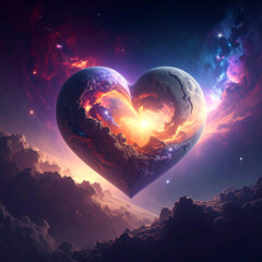 Glowing heart planet cosmic heart nebula heart surreal planet glowing core space landscape fantasy sky celestial scene
